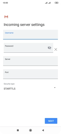 Press the field below 'Server' and key in the name of your email provider's incoming server.