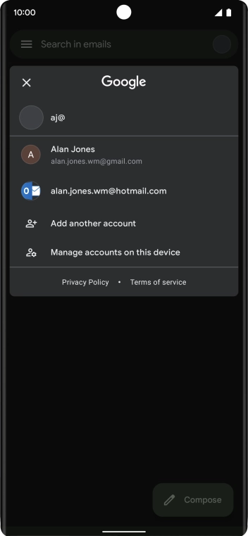 Press the required email account.
