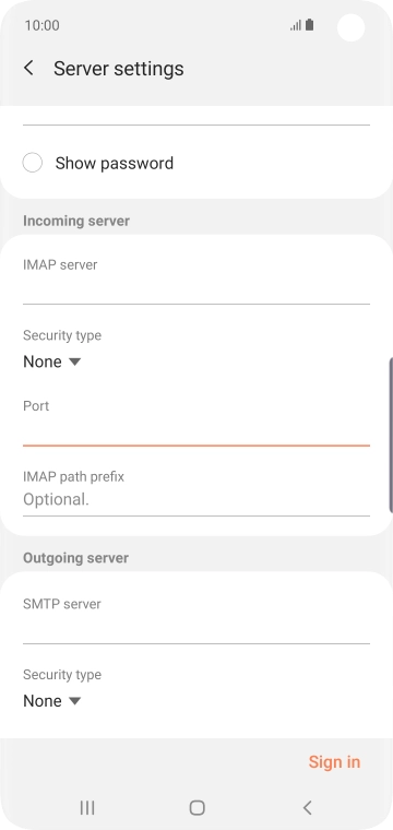 Press the field below 'SMTP server' and key in the name of your email provider's outgoing server.