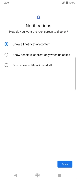 Press the required setting.