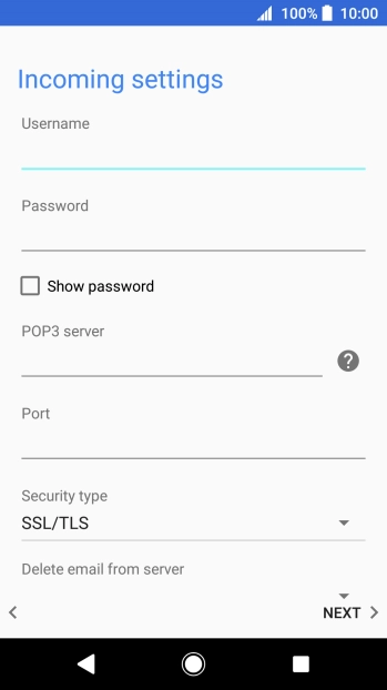 Press the field below 'POP3 server' and key in the name of your email provider's incoming server.