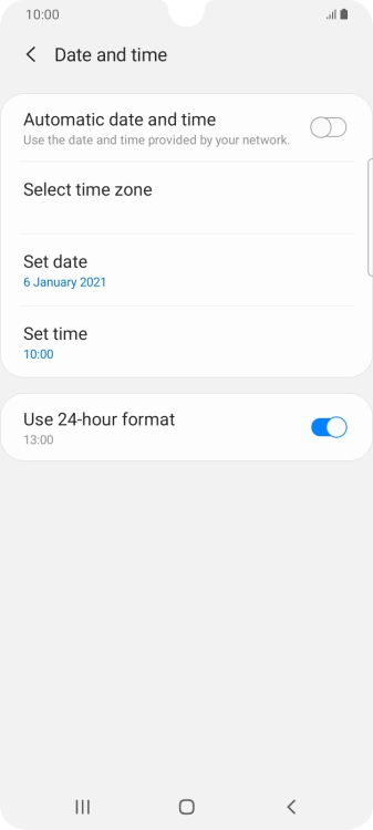 Press the indicator next to 'Automatic date and time' to turn on the function.