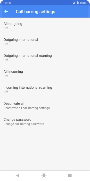Press the required barring type.