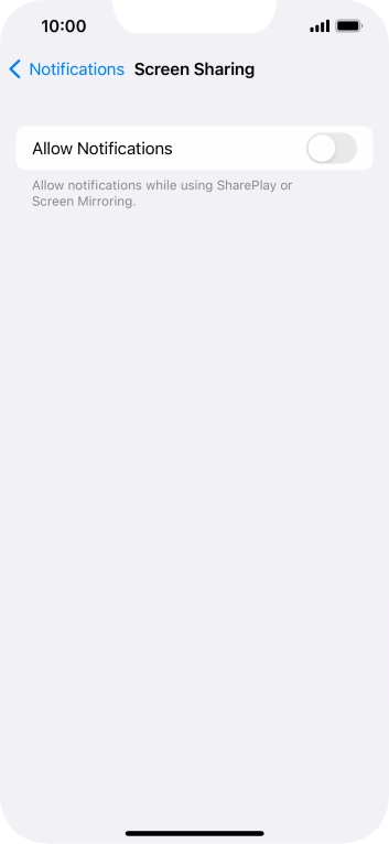Press the indicator next to 'Allow Notifications' to turn the function on or off.