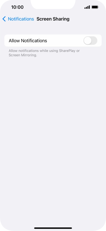 Press the indicator next to 'Allow Notifications' to turn the function on or off.