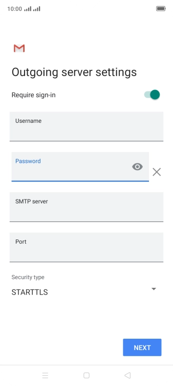 Press the field below 'SMTP server' and key in the name of your email provider's outgoing server.