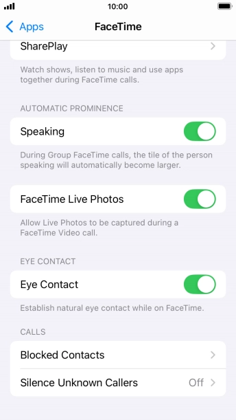 Press the indicator next to 'FaceTime Live Photos' to turn the function on or off. Press the indicator next to 'FaceTime Live Photos' to turn the function on or off.