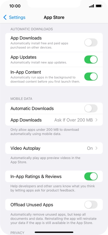 Press the indicator next to 'Offload Unused Apps' to turn the function on or off.