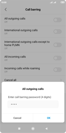 Key in your barring password and press OK.