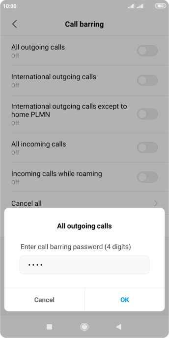 Key in your barring password and press OK.