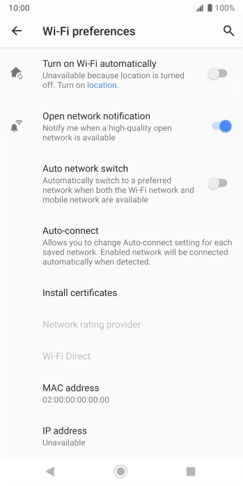 Press the indicator next to 'Auto network switch' to turn the function on or off.