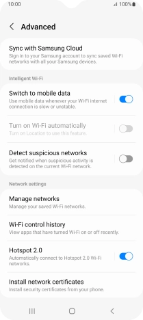 Press the indicator next to 'Switch to mobile data' to turn the function on or off.
