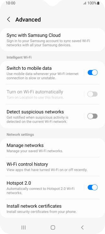 Press the indicator next to 'Switch to mobile data' to turn the function on or off.