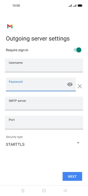 Press the field below 'SMTP server' and key in the name of your email provider's outgoing server.