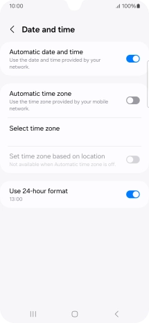 Press the indicator next to 'Automatic time zone' to turn on the function.