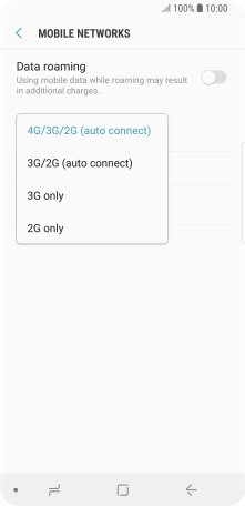 Press the required network mode.