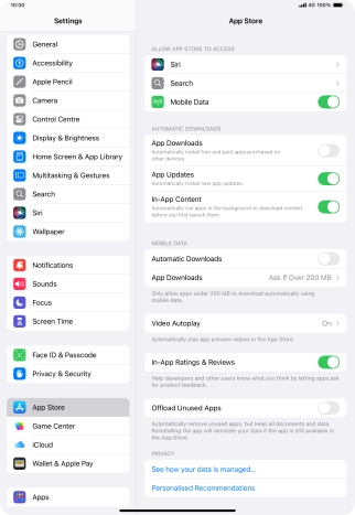 Press the indicator next to 'App Downloads' to turn the function on or off.