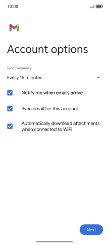 If this screen is displayed, you email account has been recognised and set up automatically. Follow the instructions on the screen to key in more information and finish setting up your phone.