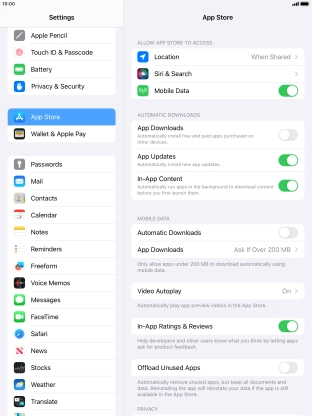 Press the indicator next to 'App Downloads' to turn the function on or off.