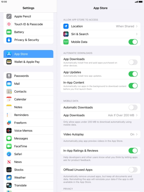 Press the indicator next to 'App Downloads' to turn the function on or off.