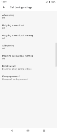 Press the required barring type to turn the function on or off.