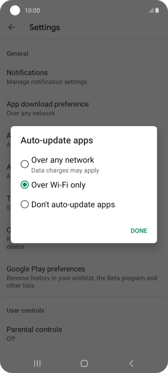 To turn on automatic update of apps using mobile network, press Over any network. To turn on automatic update of apps using mobile network, press Over any network.