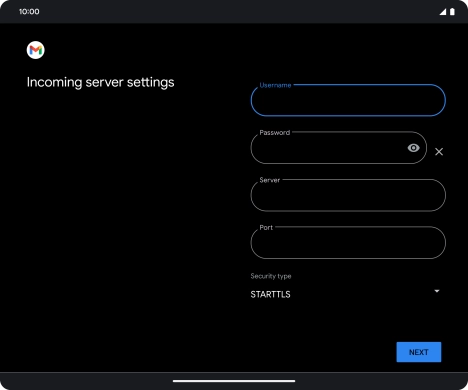 Press the field below 'Server' and key in the name of your email provider's incoming server.