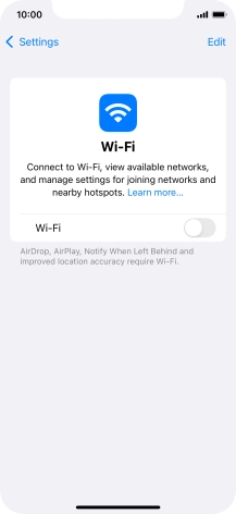 Press the indicator next to 'Wi-Fi' to turn on the function.