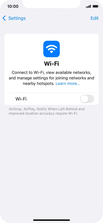 Press the indicator next to 'Wi-Fi' to turn on the function.