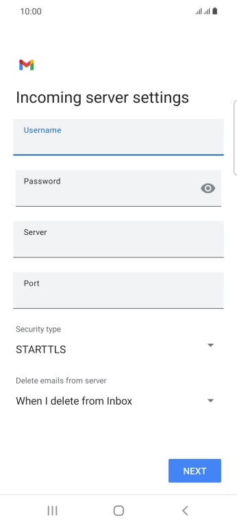 Press the field below 'Server' and key in the name of your email provider's incoming server.