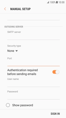 Press the field below 'User name' and key in the username of your email provider's outgoing server.