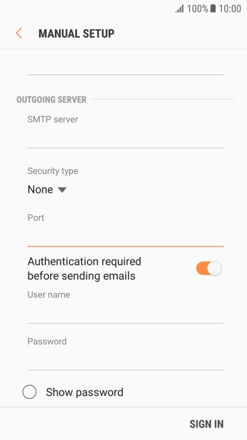Press the field below 'User name' and key in the username of your email provider's outgoing server.