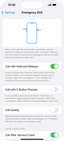 Press the indicator next to 'Call After Serious Crash' to turn on the function.