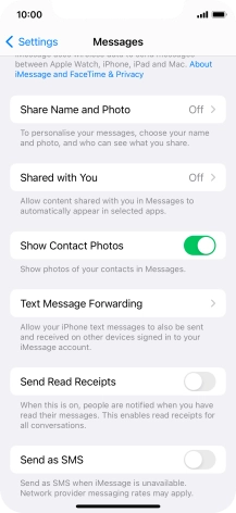 Press the indicator next to 'Send as SMS' to turn the function on or off.