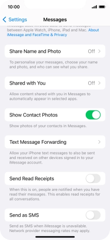 Press the indicator next to 'Send as SMS' to turn the function on or off.