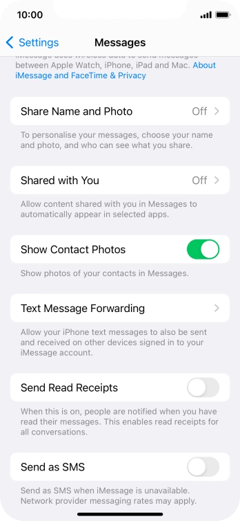 Press the indicator next to 'Send as SMS' to turn the function on or off.