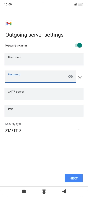 Press the field below 'SMTP server' and key in the name of your email provider's outgoing server.