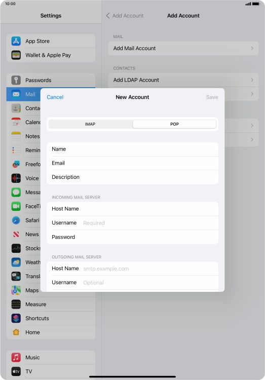 Press Username and key in the username for your email account. Press Username and key in the username for your email account.