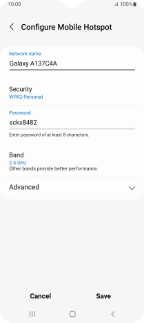 Press the field below 'Network name' and key in the required name.