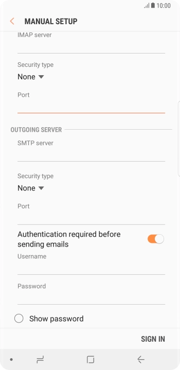 Press the field below 'SMTP server' and key in the name of your email provider's outgoing server.
