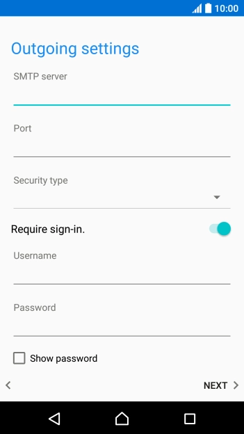 Press the field below 'SMTP server' and key in the name of your email provider's outgoing server.