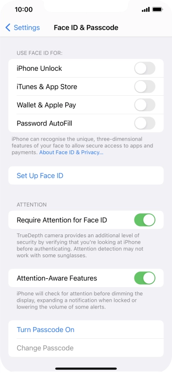 Press Turn Passcode On and key in a phone lock code of your own choice twice.