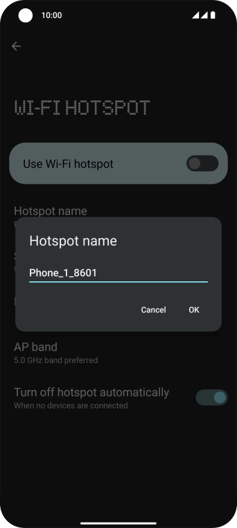 Key in the required WiFi hotspot name and press OK.