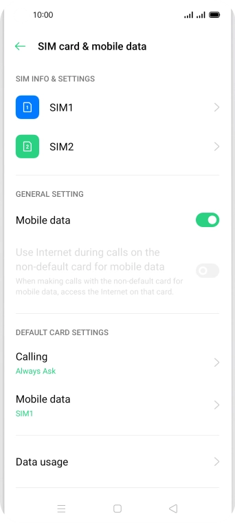 Press Data usage.