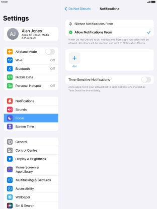Press the indicator next to 'Time-Sensitive Notifications' to turn display of timed notifications on or off when Do Not Disturb is turned on.