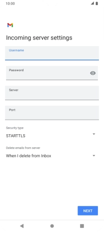 Press the field below 'Server' and key in the name of your email provider's incoming server.