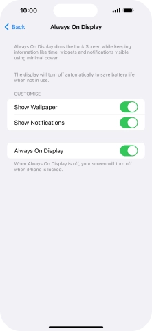 Press the indicator next to 'Always On Display' to turn the function on or off.