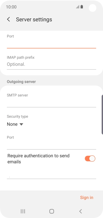 Press the field below 'SMTP server' and key in the name of your email provider's outgoing server.