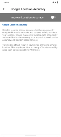 If you press the indicator next to 'Improve Location Accuracy' to turn on the function, your phone can find your exact position using the GPS satellites, the mobile network and nearby WiFi networks. Satellite-based GPS requires a clear view of the sky.
