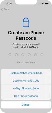Follow the instructions on the screen to turn on the lock code or press Don't Use Passcode.